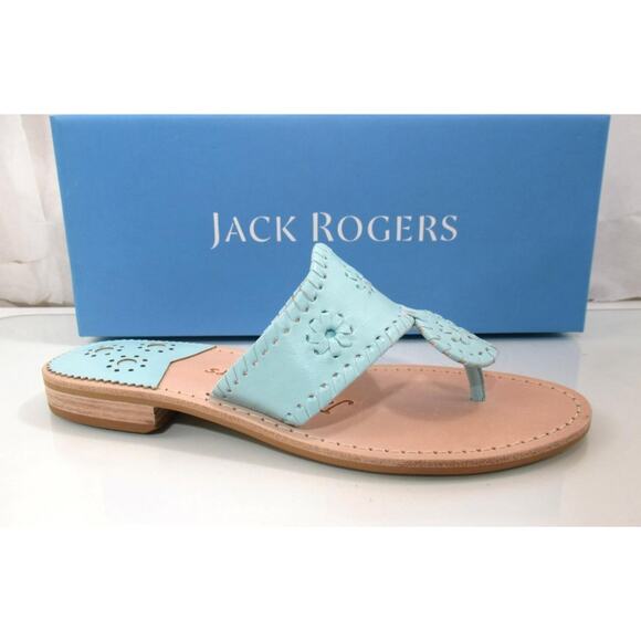 Jack Rogers Jacks Flat Thong Sandals Signature Leather Turquoise Size 7 - Picture 1 of 7